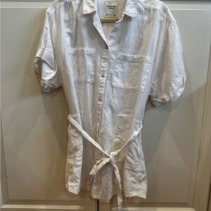 Abercrombie & Fitch White Linen Button-Down Shirt Dress